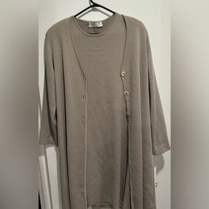 Set JAEGER 💯 Merino Wool Long Cardigan dress midi gray pewter quality luxe M/L